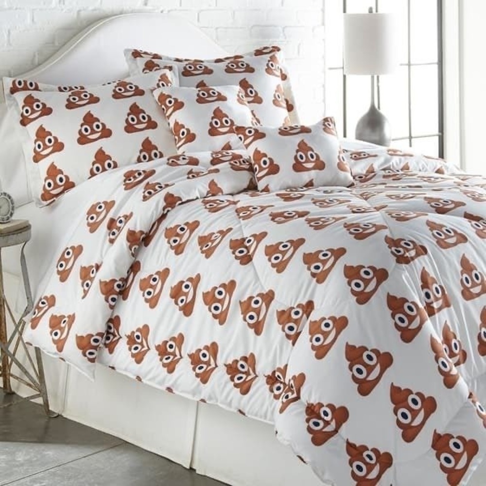 Hotel 5th Ave Emoji Poop Comforter Full Double White Brown Fun Novelty Bedding